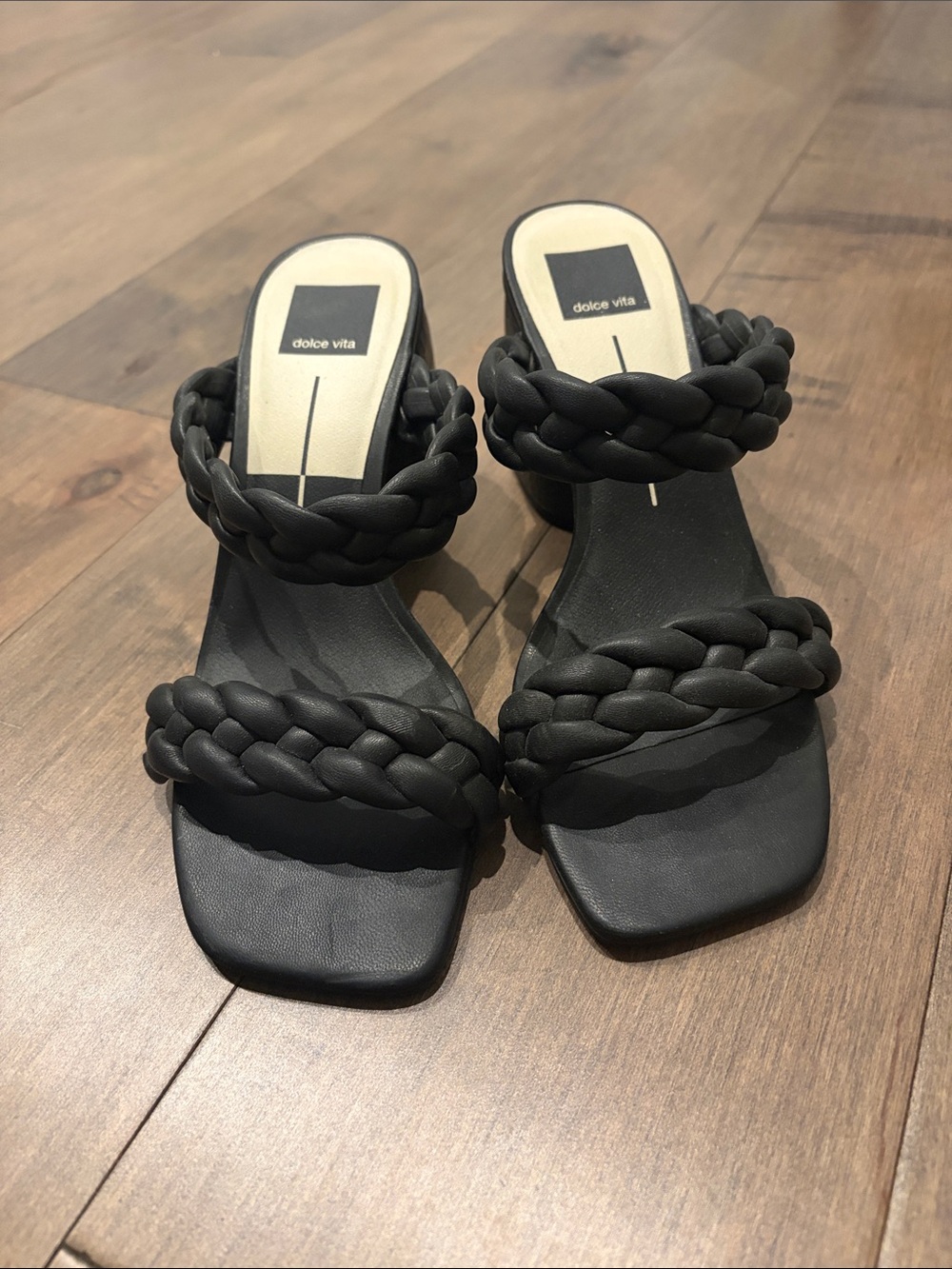 Dolce Vita Black Braided Double-Strap Slide Mules